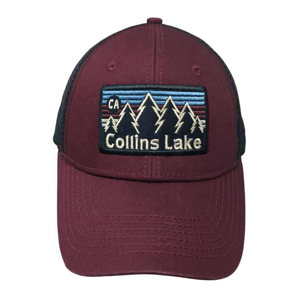CA Collins Lake Snapback Trucker Hat Red One Size Mesh Back Blue 84